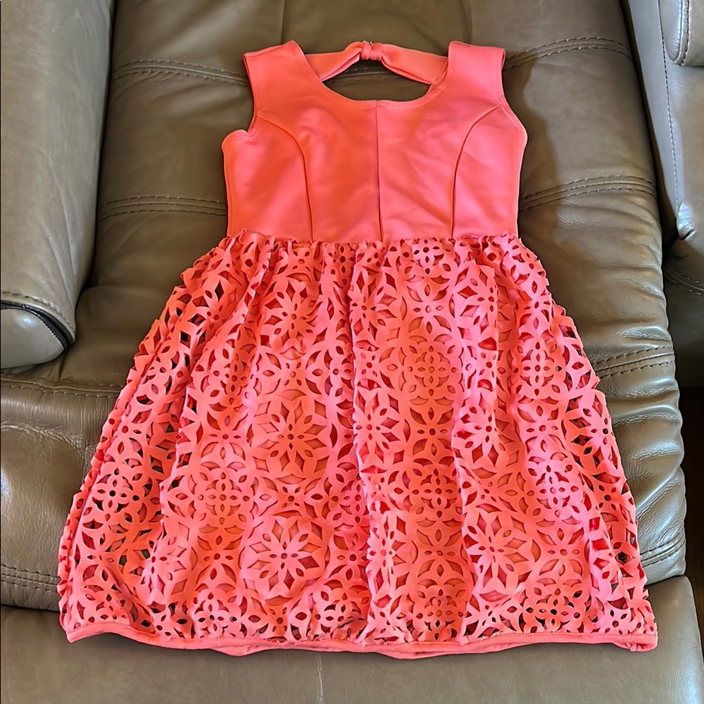 Coral Fit and Flare Dress